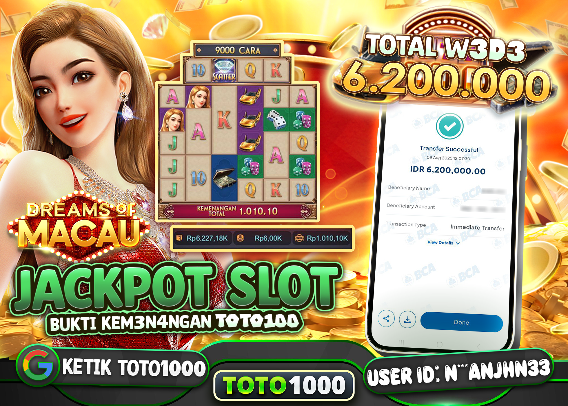 N***ANJHN33 JACKPOT DREAMS OF MACAU Rp.6.200.000 - LUNAS